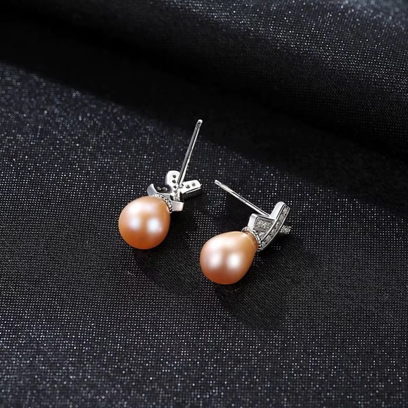 •High-end Quality Unique X Shape Freshwater Pearl 925 Sterling Silver Earrings - Picture 4 of 12